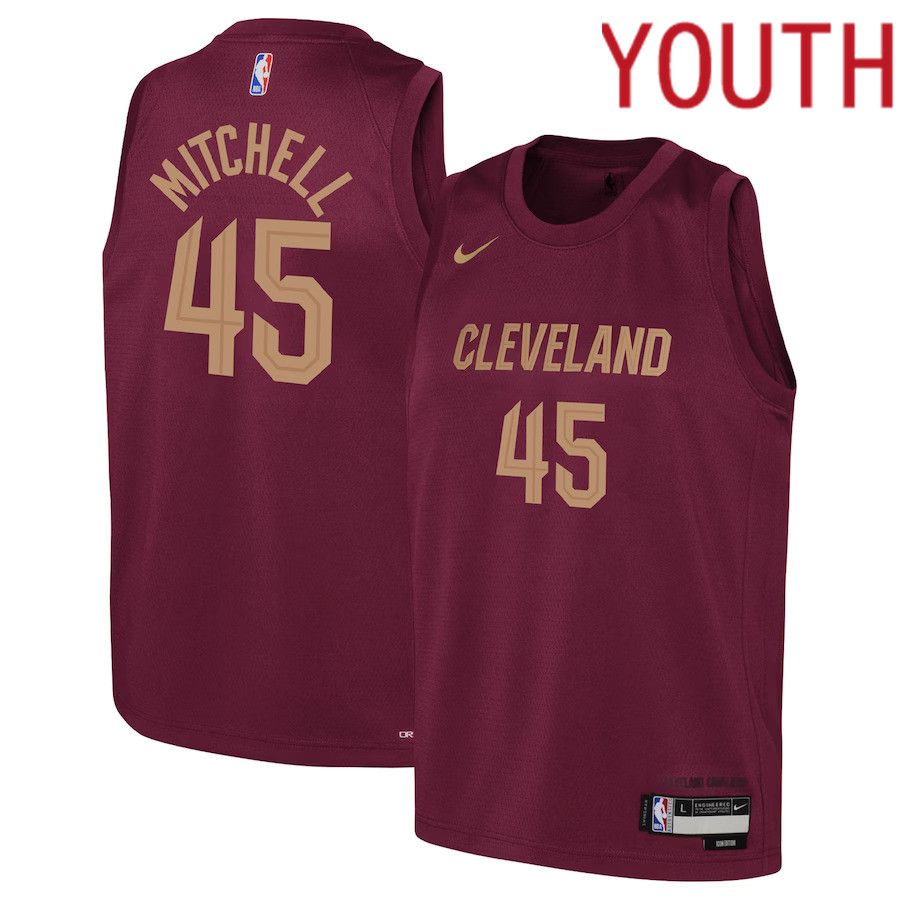 Youth Cleveland Cavaliers 45 Donovan Mitchell Nike Wine 2022-23 Swingman NBA Jersey